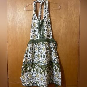Simply Envogue Green & Gold Pattern Cabin-core, Prairie, Ruffle Trimmed  Apron